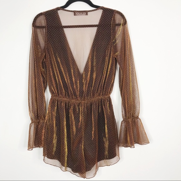 Akira Be Original Polka Dot Romper Copper Brown S - Picture 4 of 12